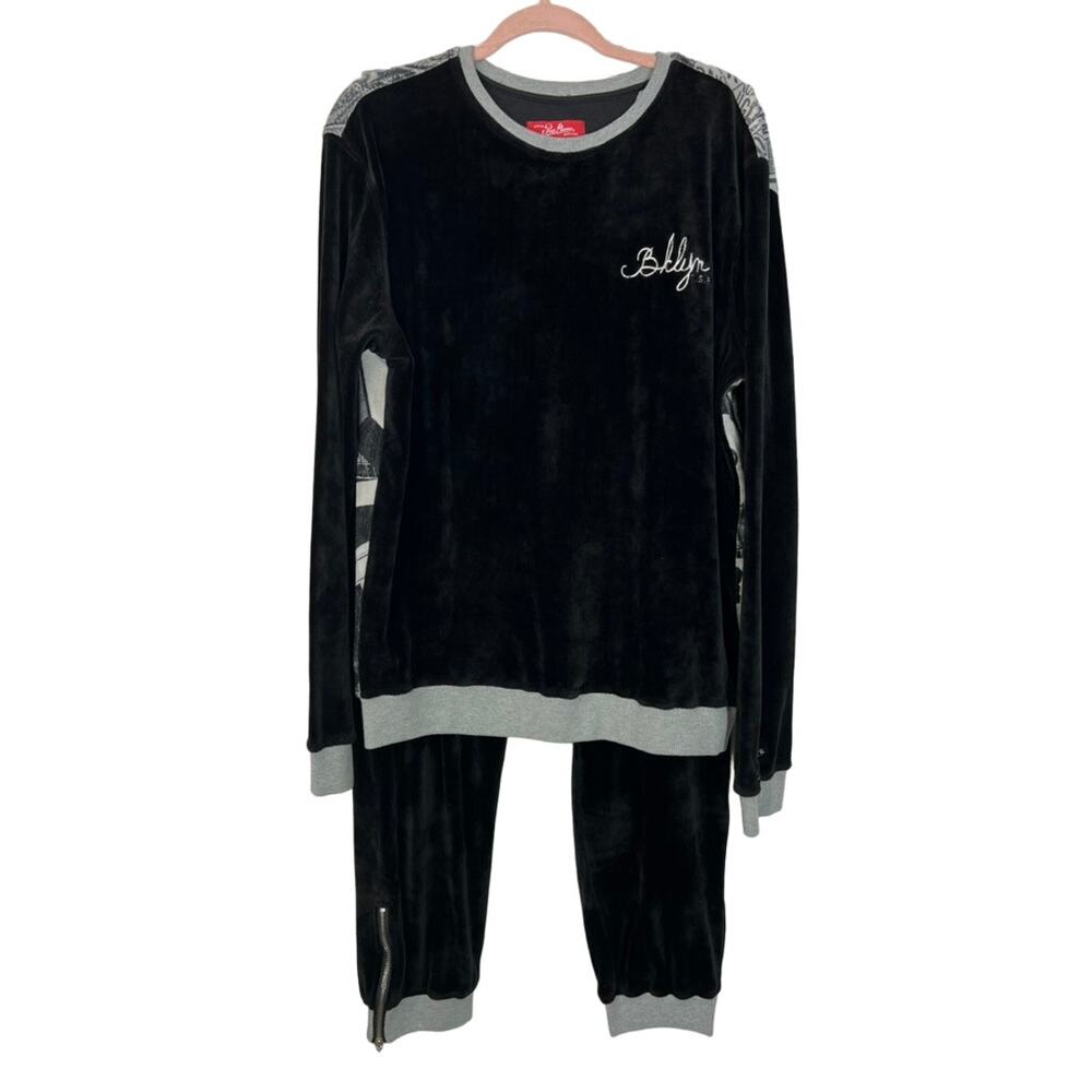 2‎ Piece Post Game Outfitters Brooklyn Black Velvet Jump Suit Sweat Suit Size S
